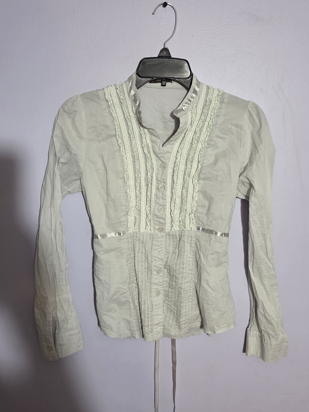 Women's Gray Lace-Trim Button Front Top